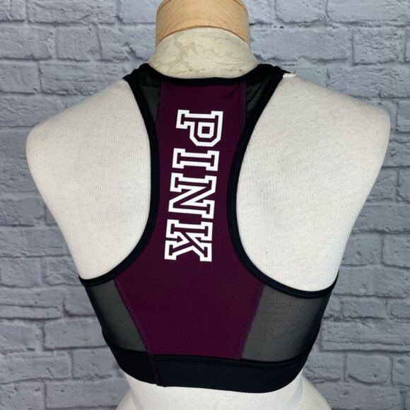 VS Pink Logo Maroon Mesh Sports Bra Size L - Picture 3 of 4